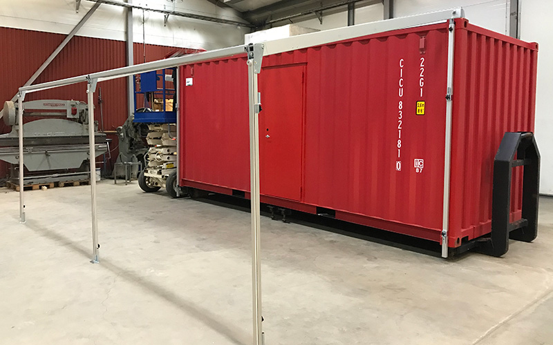 Opstilling af containertelt